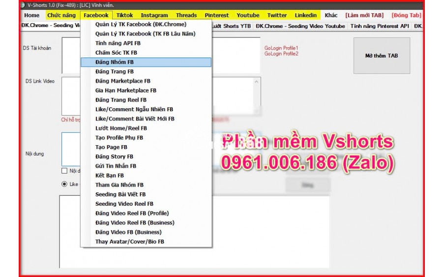 Phần mềm Đăng bài lên nhiều group, fanpage, profile hàng loạt - Vshorts